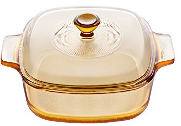 Visions 1,5 liter pyroceram omvänd fyrkantig gryta med glasskydd, brun