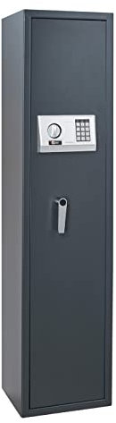THIRARD - Armoire à Fusils Cardiff - Fermeture Électronique à Code - Acier - Capacité 5 Fusils et Coffret Munitions - Verrouillage 4 Pênes de Ø20 mm - 1450 x 350 x 300 mm - Gris