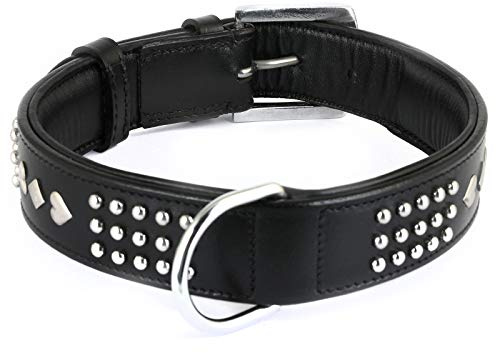 Monkimau Verstellbares Hundehalsband aus Leder für mittelgroße bis große Hunde | Robustes Halsband mit Nieten | Strapazierfähig | Schwarz (M-L)