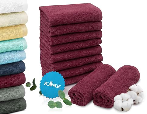 ZOLLNER 10er Set Seiftücher in 30x30 cm - saugstarke und weiche Waschlappen in weinrot - mit praktischem Aufhänger - waschbar bis 60°C - Baumwolle - Hotelqualität