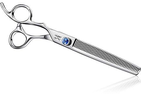 JASON Left Handed 7 50 Teeth Blending Dog Grooming Scissor, Ergonomic Cats Grooming Thinning Shears Pets Trimming Kit with Offset Handle and a Jewelled Screw, Sharp, Comfortable Blender Christmas