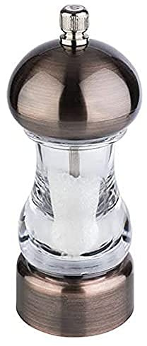 APS Salzmühle COPPER - Gewürzmühle in Kupfer-Optik, Mahlwerk aus Carbonstahl, Mahlgrad stufenlos einstellbar - Abmessungen: 6 x 6 cm/Höhe: 15 cm/Farbe: Kupfer, Transparent