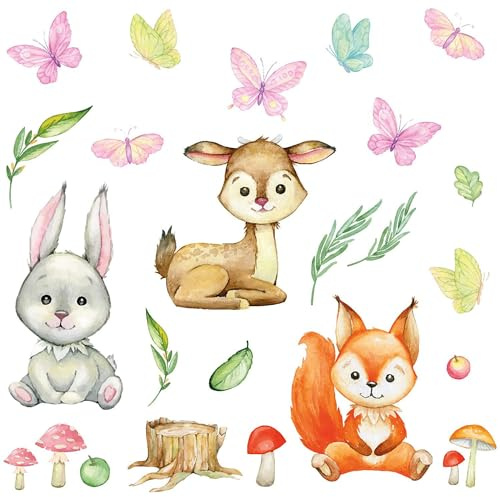 Fensterbild Wald Tiere mit Blumen I beidseitig I Fensteraufkleber Frühling Ostern I statisch haftend wiederablösbar I dv952