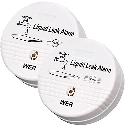 WER Wasserleck-Alarmsensor, Batteriebetriebener Leckalarm, 90dB Wasserdetektor Für Keller, Badezimmer, Waschküchen, Küchen, Garagen Und Öffentliche Wasserbereiche (Lieferung Ohne Batterie, 2 Stück)