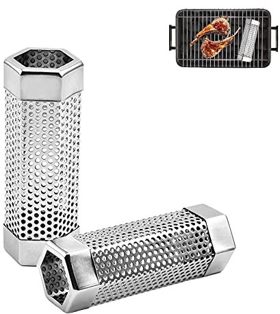 SRJE Pellet Smoker Tube Accessories Smoke Generator Stainless Steel Smoker Box BBQ Rustproof Smoker Box Räucherbox aus Edelstahl für Gasgrills, Holzkohlegrills und Elektrogrills (15 * 5cm)