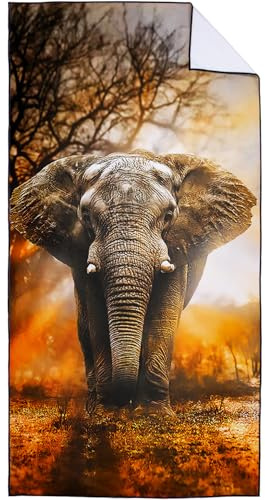 Violetpos Schnell Trocknende und Leichte Strand Handtücher Strandtuch groß 90x180 cm Schnelltrocknendes Mikrofaser Bedrucktes mit Afrikanischer Elefant Sonnenuntergang