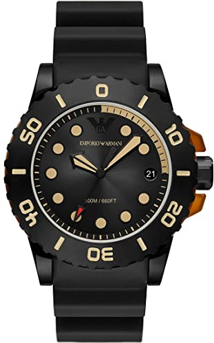 Emporio Armani Watch for Men, Quarz-Dreizeiger-Datumswerk und 46mm Gehäusegröße mit Polyurethanarmband
