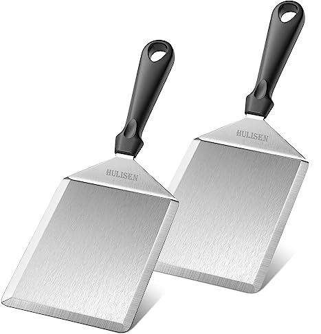 HULISEN Stainless Steel Grill Spatula 2 pcs, 15.2 x 12.7 cm Metal Turner | Wide Blade with Cutting Edge, Dishwasher Safe, Kitchen Griddle Accessories for Burgers, Pancakes and Flat Top Griddle