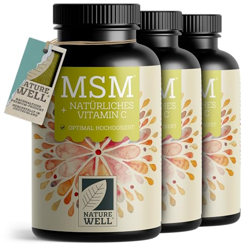 MSM 2000mg pro Tag + natürliches Vitamin C - 3x365 MSM Tabletten mit Methylsulfonylmethan - kompakteres MSM Pulver als bei MSM Kapseln - hochdosiert mit 1000 mg pro MSM Tab - vegan