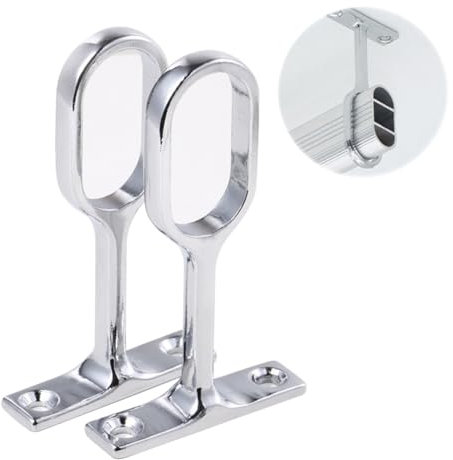 Wardrobe Rail Holder, Curtain Rod, Bracket Ceiling Mount Support Carrier, Alloy Elliptical Bracket, Stainless Steel Round Tube Bracket, Wardrobe Rod Holder, for Clothes Airer, 16 mm, 2 Pieces
