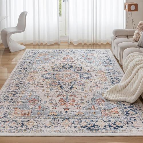 CHOSHOME Waschbarer Kurzflor Teppich Wohnzimmer - 200x290CM Groß Teppiche | Fußbodenheizung Geeignet, Rutschfeste Rugs Für Esszimmer Schlafzimmer Büro, Weich Maschinenwaschbar Vintage Mehrfarbig