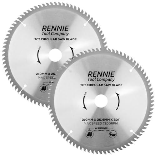 Rennie Tools 2 Pack - 210mm x 80T x 25.4mm Bore TCT Circular Wood Saw Blades Fits Evolution Saws & Evolution Rage Saws. 210mm Saw Blades 25.4mm Bore With 80 Teeth