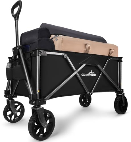 Festival Camping Trolley Cart, Heavy Duty Folding Beach Wagon 100KG Capacity Collapsible All Terrain Utility Wagon for Picnic Garden Shopping Outdoor, Black