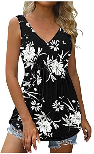 tsaChick Tank Top Sale Oberteile Damen Sommer Sommermode Ohne Ärmel TräGertop Casual Laufweste Damen Entspannte Passform Flower Damen Sommer Top Bauchfreies asymmetrisch Halsausschnitt BXR64