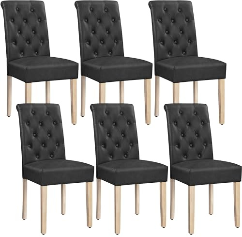 Yaheetech Esszimmerstühle 6er Set Küchenstuhl Sitzfläche aus Kunstleder | Polsterstuhl mit hoher Rückenlehne und Massivholzbeine, bis 125 kg Belastbar, fürs Esszimmer/Wohnzimmer/Schlafzimmer/Küche