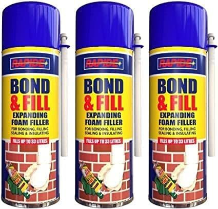 3 X Expanding Foam PU Bond and Fill Sealing Insulating around Pipes Windows cracks on walls Gap Filler Spray (3 X Expanding Foam 500 ML)