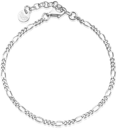 Mary & Jules delikat damarmband i 925 sterlingsilver, tillverkat av återvunnet silver, smalt armband av Figaro-kedja, gåva för kvinnor och flickor, M, Sterlingsilver