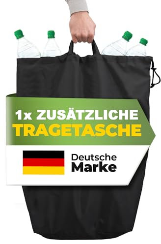 COTTARA® Pfandflaschen Sammelbehälter mit Deckel und Tragetasche | Pfandbehälter mit Loch | Ideal als Pfandflaschen Aufbewahrung Leergut Sammelbehälter Flaschensammler für Küche (Extra Innentasche)