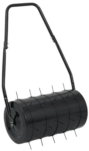 Lauuoeriau Home & Garden,Rodillo de césped de jardín con abrazaderas aireadoras negro, 42 L, hierro y acero