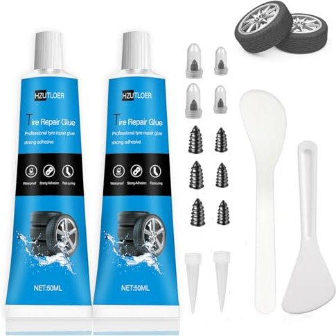 Reifenkleber Autoreifen,10 Stück Reifen Reparatur Nagel,Gummi Kleber,Reifendichtmittel,Reifen Reparaturset,Reifenkleber Für Auto/Motorrad,Repariert Schnell Reifenrisse,Löcher und Abblättern,100 ml
