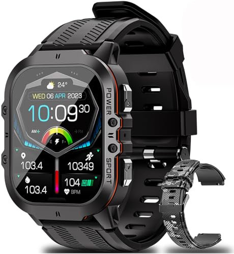 BKOHJAJI Reloj Inteligente Hombre 450mAh, Pantalla AMOLED de 1,96 Con Llamada Bluetooth, 5ATM Impermeable, Detección de Frecuencia Cardíaca, Smartwatch Deportivo para Android iOS