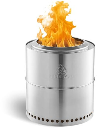 BURNHARD Feuerschale Edelstahl 36 cm, inkl. Aufbewahrungstasche, Feuertonne, Feuerkorb, raucharme Sekundär-Verbrennung, langlebig & mobil für Garten, Terrasse & Balkon