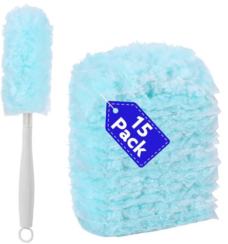 15 PCS Duster Refills Kit Compatible with Flash Dust Magnet, 360° Multi-Surface Duster Replacement with 1 Handle,Disposable Microfiber Refills for Cleaning Furniture, Office, Blinds, Car