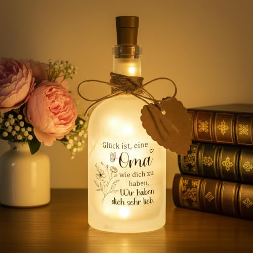 BBTO Luce LED per Bottiglia con Scritta Bottiglia per Decorazioni Bottiglia Luminosa a LED con Frasi per nonna Donne Feste di Compleanno e Natale