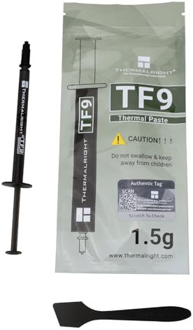 TR TF9 1,5 g de pâte de composé Thermique pour Les refroidisseurs de processeur, pâte de Chaleur à Haute conductivité 14W / M.K pour Tous Les processeurs (CPU, GPU), Non conducteur