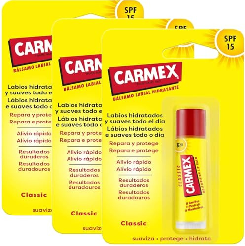 Carmex Klassischer feuchtigkeitsspendender Lippenbalsam LSF 15 3 Einheiten