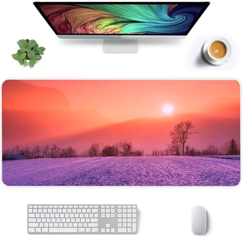 Jinmer Mauspad (700 x 300mm) Verlängertes großes mauspad Schreibtischauflage,Schneelandschaft XXL Mauspads genähte Kanten mauspads,rutschfeste Gummibasis,Gaming-Mauspad