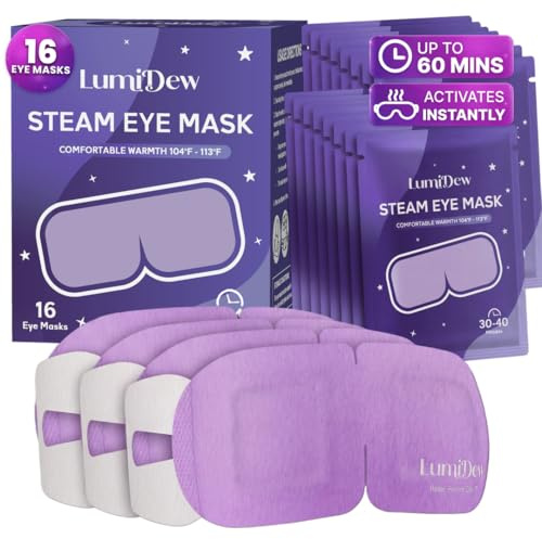 LumiDew Steam Eye Mask, Self Heating Heated Eye Mask for Sleep, Warm Compress for Eyes, Moist Heat for Dry Eye Relief, Stye Eye Treatment, Spa, Travel Essentials, Unscented 16 Pack