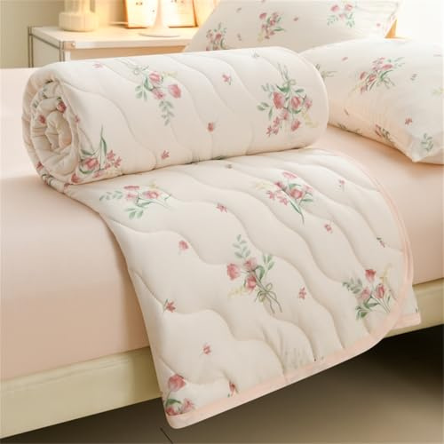 Odot Coverless Duvet Single Bedspreads Quilted 180x200cm, 4.5 Tog Lightweight Cosy Bed Duvet Double | Bedding Throw for All Seasons Summer Comforter -Rose Bouquet