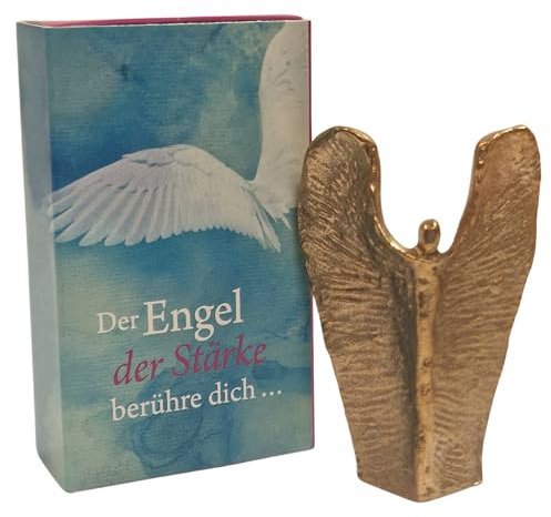 Herzmensch Small Angel of Strength Solid Golden Bronze Figure 7 cm as Courage, Comfort and Motivational Gift for Men and Women