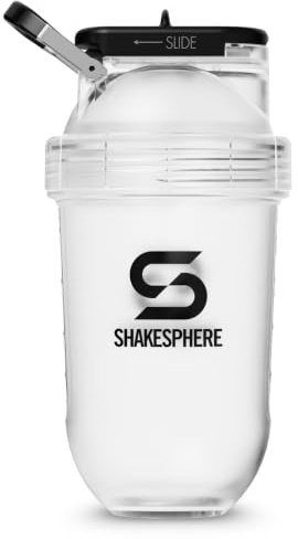 SHAKESPHERE Mini Shaker Bottle 400ml – Tritan Plastic with Steel Slide Cap & Finger Loop – Leak-Proof, BPA-Free, No Mixing Ball – Clear