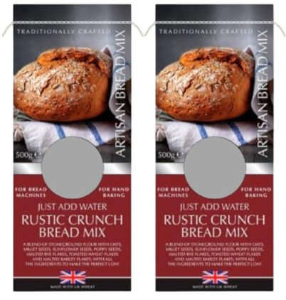 Artisan Bread Mix Rustic Crunch, Traditional Stoneground Flour Blend, 500g, Pack Of 2, Made in UK