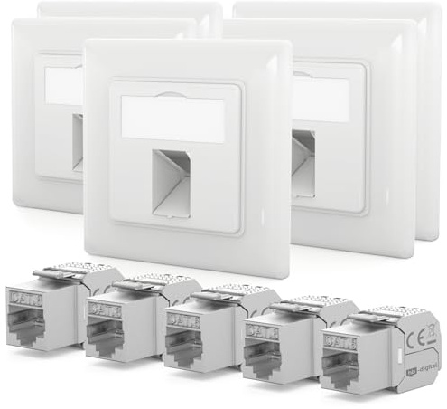 HB-DIGITAL 5 Stück 1-Port CAT 8 Netzwerkdose mit GHMT zertifiziertes werkzeuglos Keystone max. 40 GBit/s Unterputz Netzwerkdose RJ45 Buchse STP Geschirmt RJ45 Datendose LAN Dose - Signalweiß RAL 9003