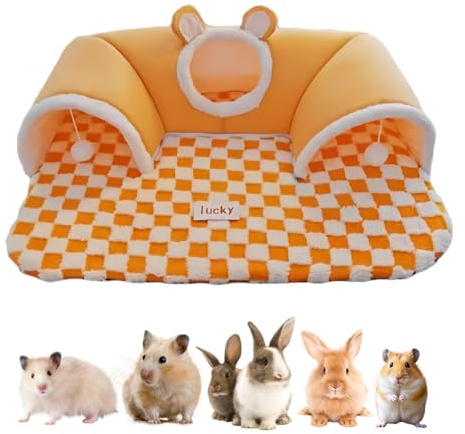 Guinea Pig Tunnel Hideout With Ball Toy- Soft Small Animal Play Tube & Sleeping House For Rabbits Cat Hamsters Chinchillas Hedgehogs & Other Pets (Breathable & Washable Removable Design) (Orange)