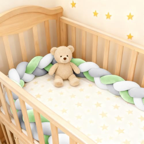 Aocase Chichonera Cuna Adecuada con Cojín Anticolisión - Alfombra Protectora contra Caídas para Cama, Diseño de Nudo de Serpiente y Trenza Decorativa,N12,150cm