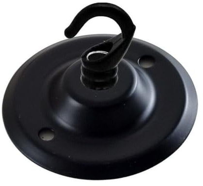 Vintage Matt Black Metal 75mm Ceiling Rose with Hook Pendant Light Fitting | Cover Plate Canopy Kit Round Single Outlet Front Fitting | for Chandeliers Wall Lamps Hanging Lights Planters Home Garden