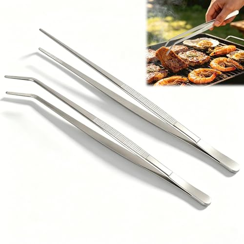 2 pinzas de cocina profesionales de 12 pulgadas, acero inoxidable, ideales para chefs y aficionados, diseño seguro y resistente al calor para parrillas, ensaladas, pastas y más