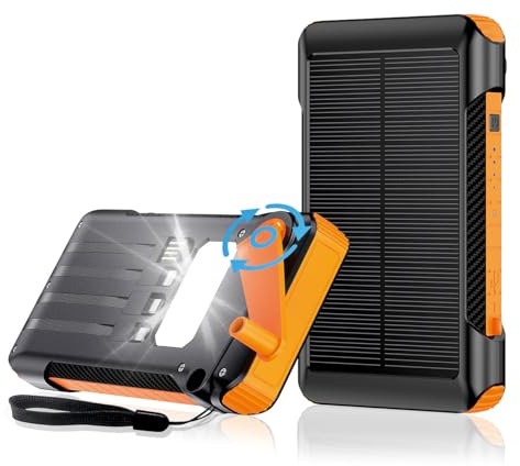 revolt Solar Ladegerät: Kurbel-Dynamo-Solar-Powerbank, 10.000 mAh, USB-C PD bis 20 W, LED (Handkurbel-Dynamo-Powerbank, Solarbetriebene, Batterie)