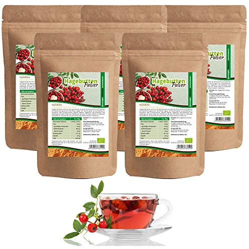Mynatura Bio Hagebuttenpulver 5x 1000g I Pflanzlich I Schonend Verarbeitet I Heckenrose I Naturrein I ohne Gentechnik I Vitamin-C I Hagebuttenmehl I DE-ÖKO-044 I ((5x1000g))