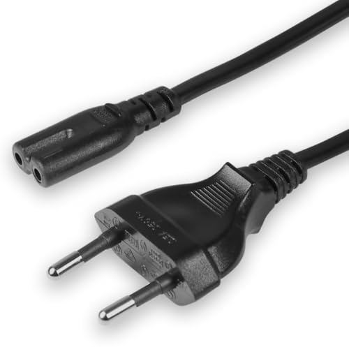 3,0m Netzkabel Stromkabel Eurostecker auf Buchse Schwarz 3m | Kleingerätekabel für TV DVD Blu-Ray Drucker Mac Stärke bis 250Volt 2.5A 625 Watt mit Zughilfe
