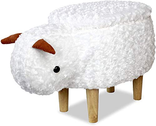 Charlottes Möbelkaufhaus Schaf Sitzhocker Hocker Weiß Massivholz Füße Kinderhocker mit Stauraum. Vielseitig nutzbar als Schemel Fußbank Spielzeug
