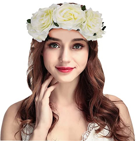 Blumenkranz Braut Stirnband Simulationsblume Girlande Böhmen Haarkranz | Elastischer Gürtel Blumenkrone Blumen Haarband für Braut Brautbrautjungfern Fotografie Hochzeit Festival Damen Mädchen