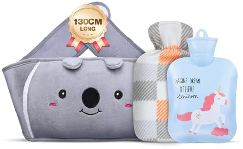 Wärmflasche aus Gummi mit Weichem Plüschbezug Wärmflaschengürtel für Nacken, Schulter, Rücken und Beine – Ideal für Kinder, Erwachsene und Senioren