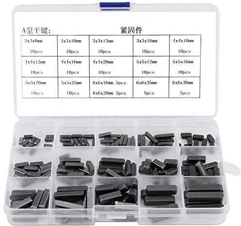 Nikou Round Ended Feather Key Set, 140Pcs Parallel Drive Shaft Keys Set Key Stock Assortment 8mm 10mm 12mm 16mm 20mm 25mm 30mm with Plastic Box, for Positioning Work