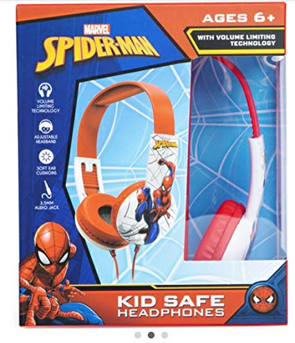 Spider Man Kid Safe Headphones for Toddlers (Small Headphones) Best for Ages 2 to 5 yrs Old Over The Ear Padded Cushions Flying on a Web Design