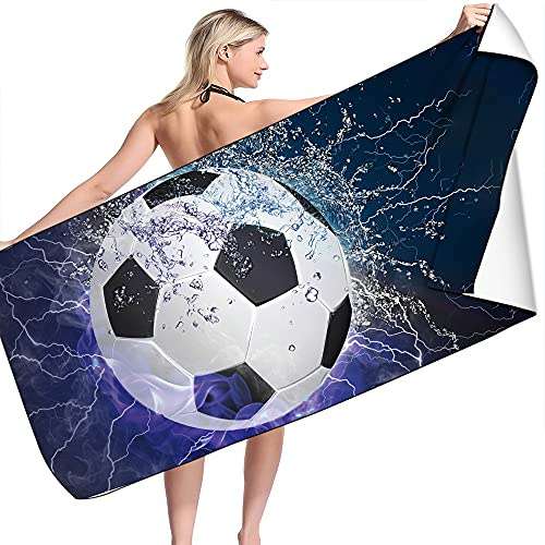 PEIHUODAN Strandtuch Kinder Jungen Teenager Herren 3D Motiv Groß XL XXL Microfaser Strandtücher Bunt Fußball Sport Muster Handtuch Badetuch Stranddecke Surfen Spa Kuscheldecke (Blau Weiß,100x200 cm)